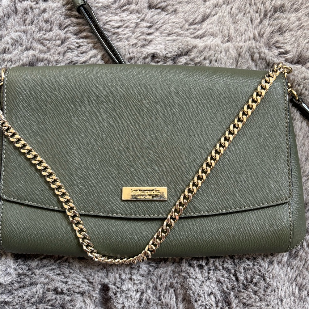 Kate Spade Olive Crossbody Bag with Gold Chain